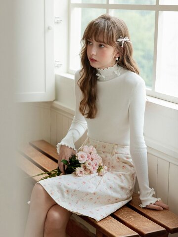 Cest_Frill neck knit top