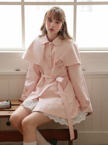 Cest_Cape collar belted coat