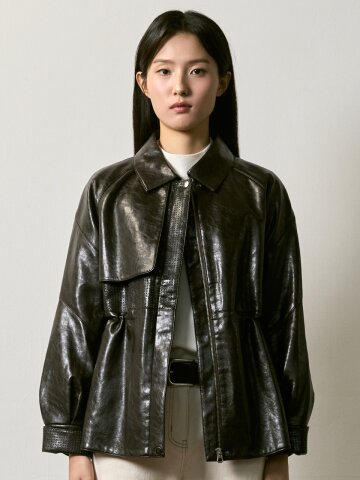 사티틱 윙 스트링 페이크 레더 자켓
