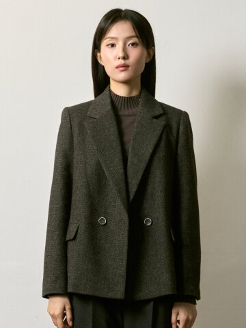 바인드 울 텍스처 더블버튼 테일러드 자켓