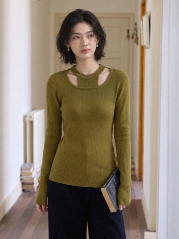 LS_Hollow-out fake knit_OLIVE