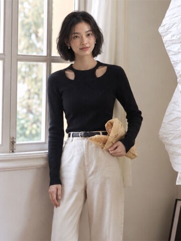 LS_Hollow-out fake knit_BLACK