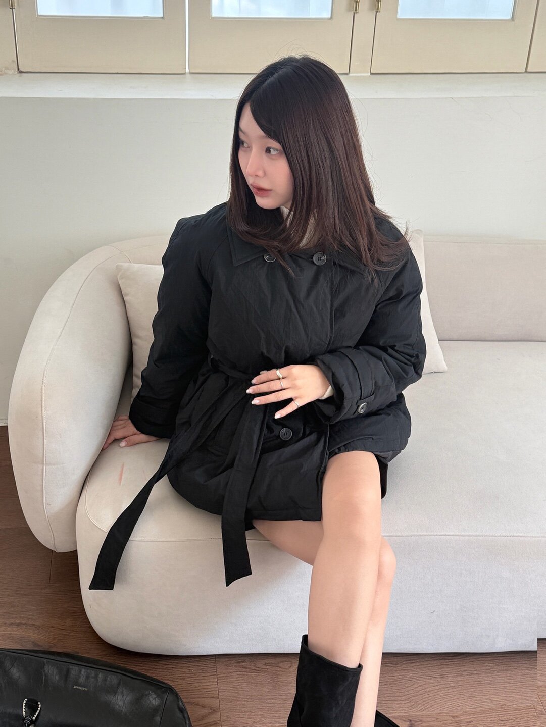 싱글 칼라 더블 버튼 덕 다운 점퍼 (BLACK)