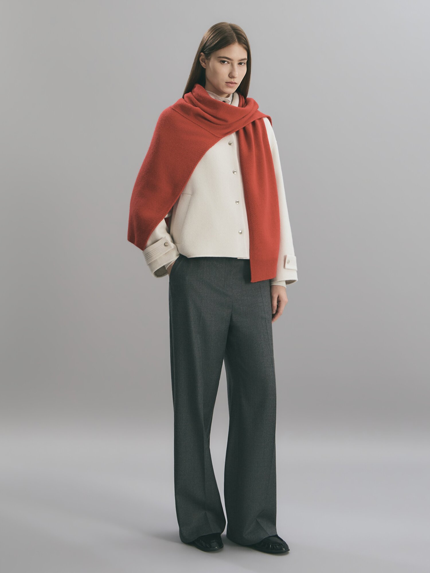 울 니트 숄 (RED)