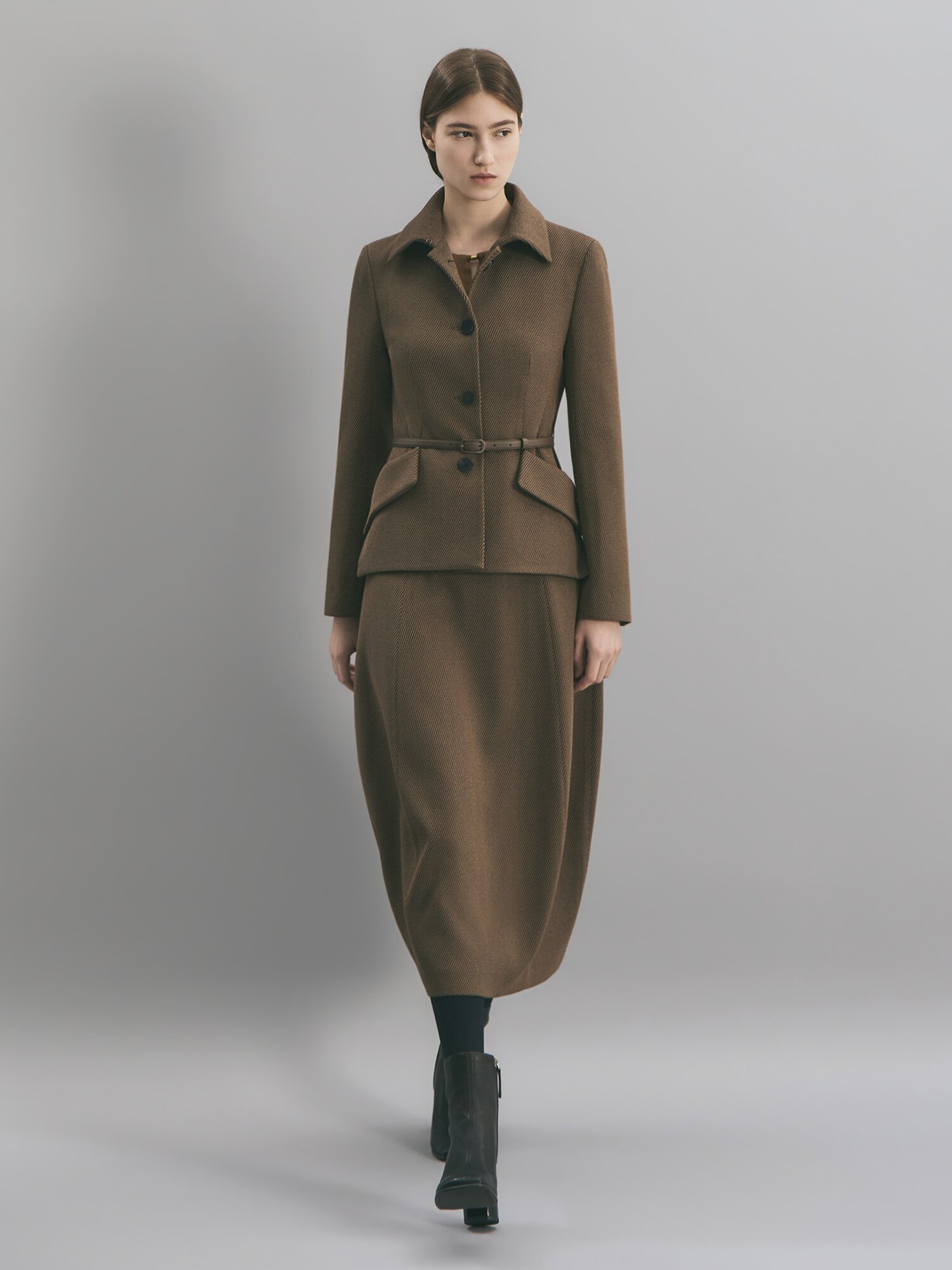 트윌 벌룬 롱 스커트 (BROWN)