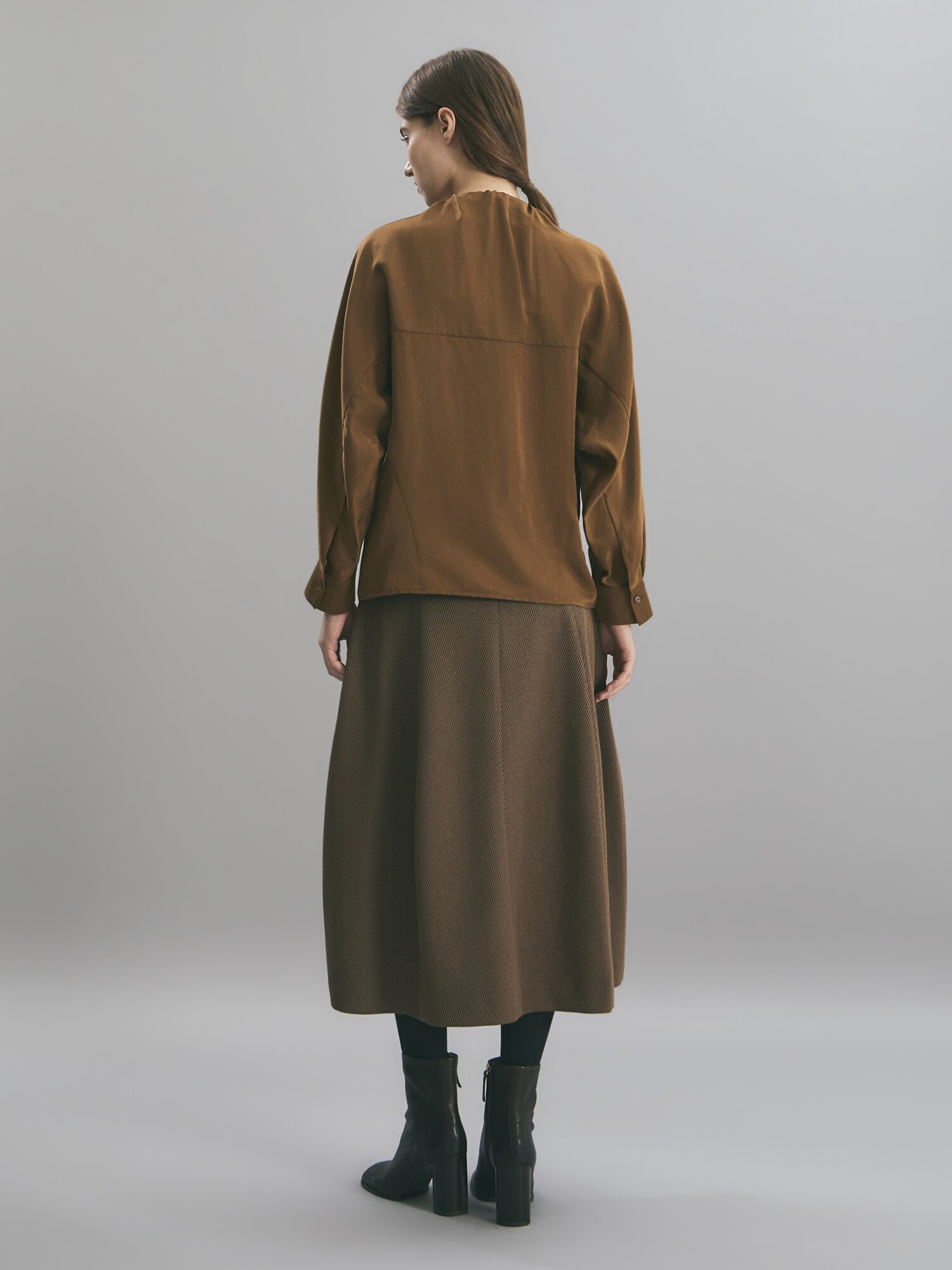 트윌 벌룬 롱 스커트 (BROWN)