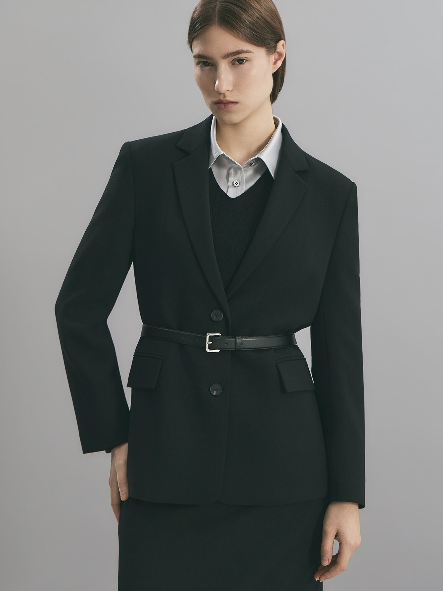 울 블렌드 투버튼 자켓 (BLACK)