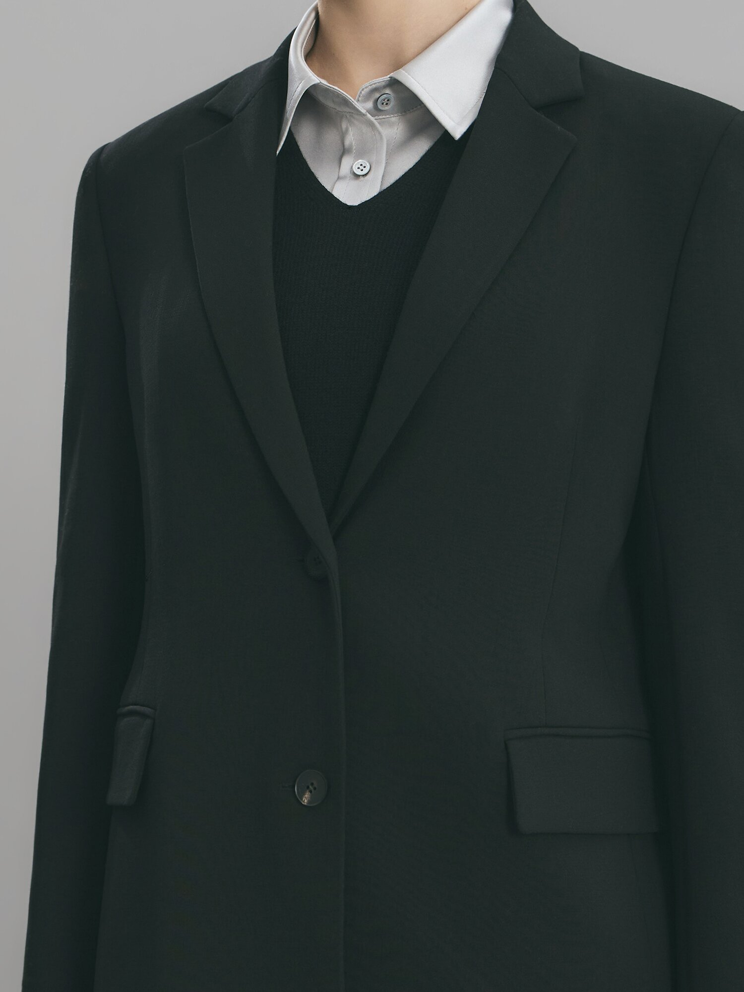 울 블렌드 투버튼 자켓 (BLACK)
