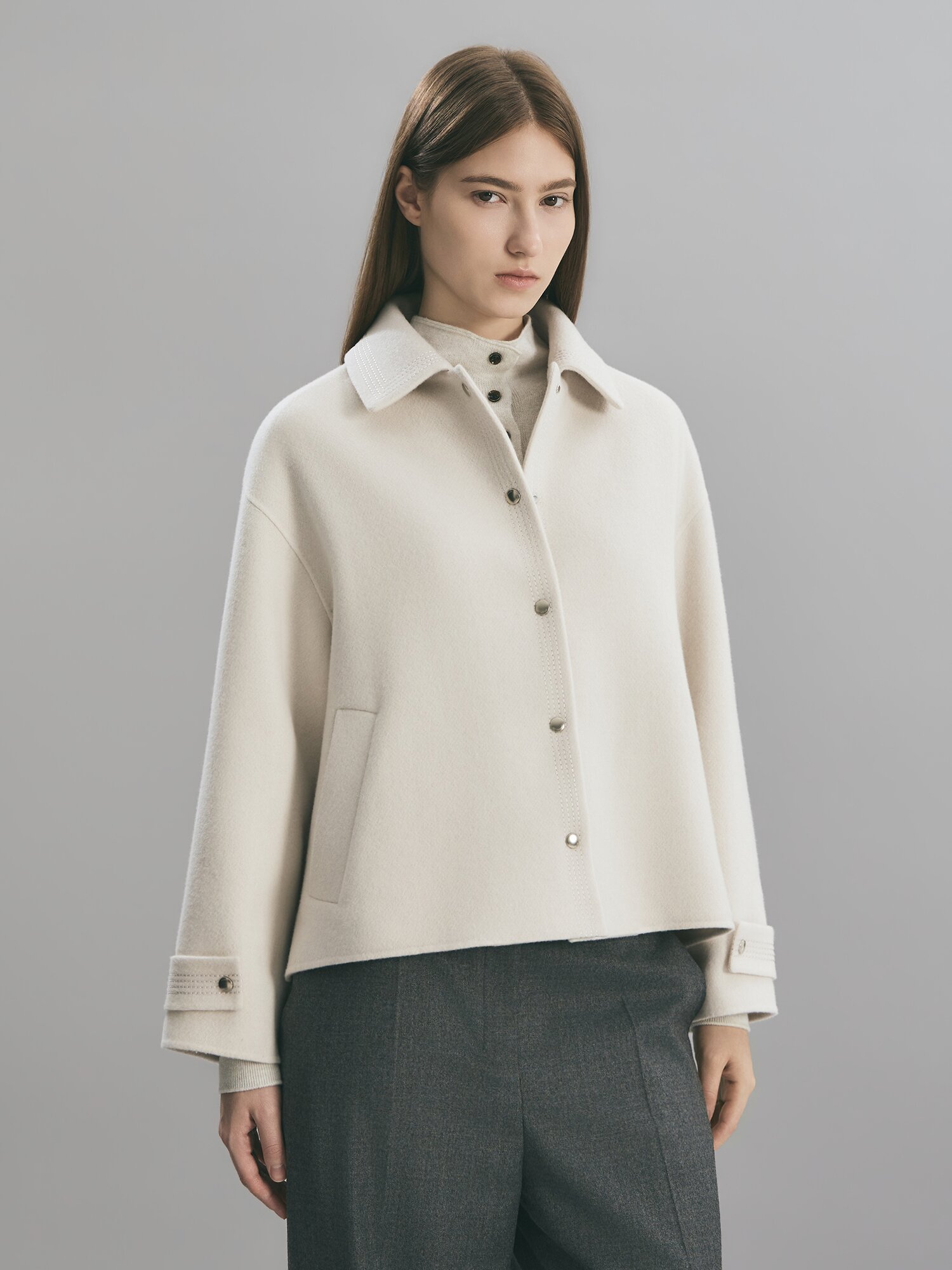 스티치 셔츠 칼라 자켓 (IVORY)