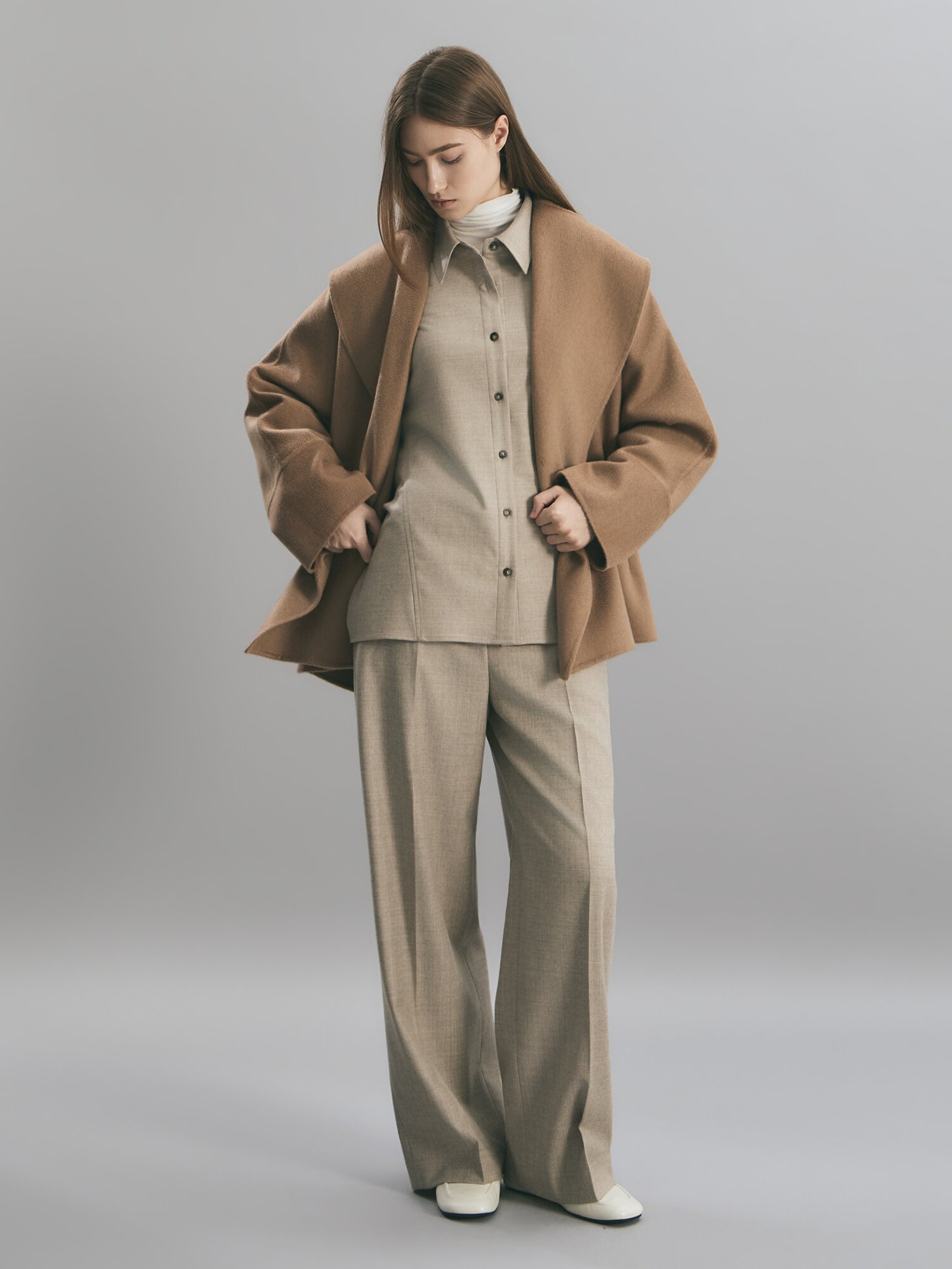 울 블렌드 와이드 슬랙스 (BEIGE)