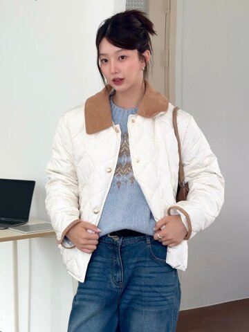덕 다운 퀼팅 코듀로이 칼라 점퍼 (CREAM)