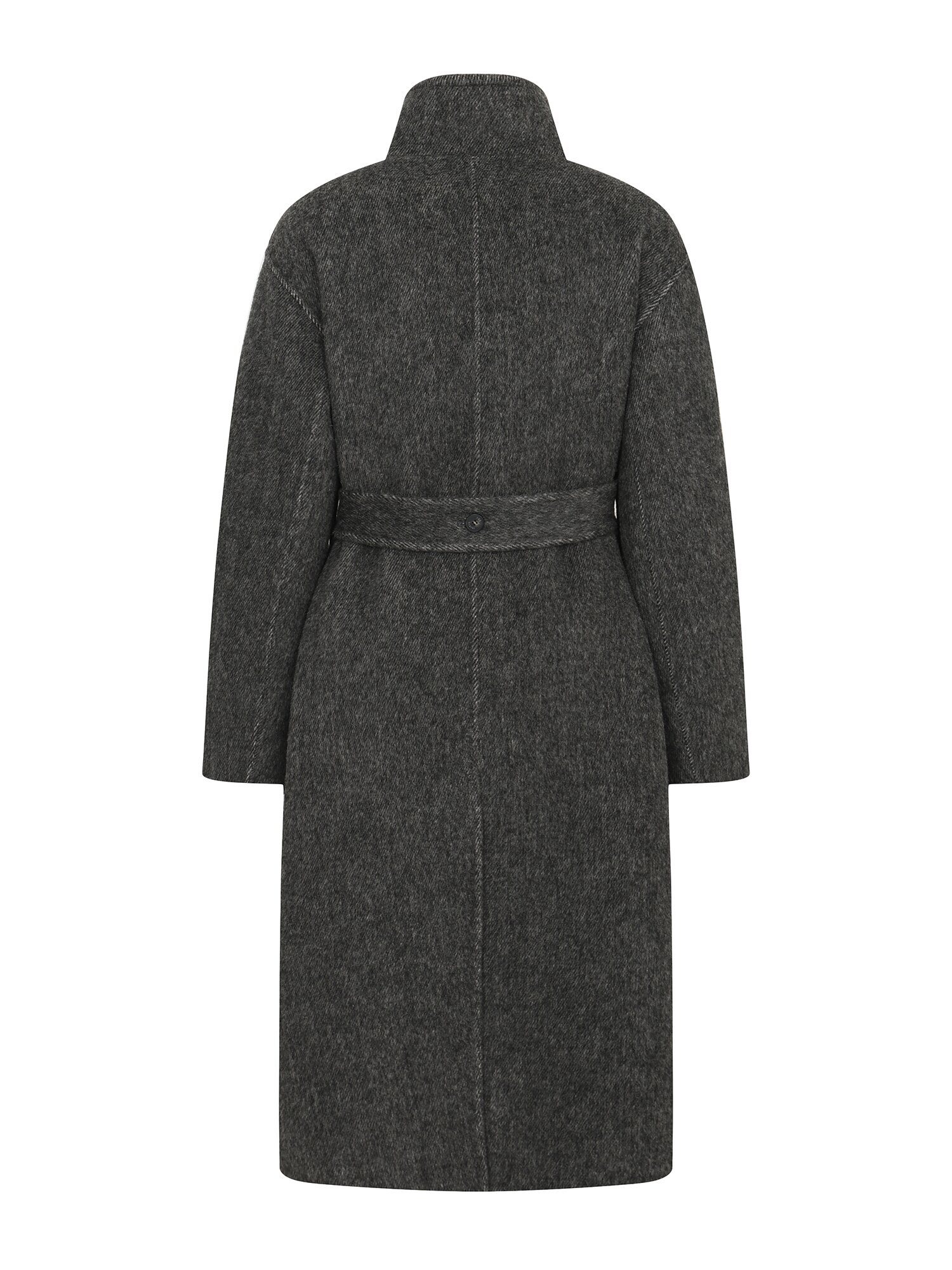 울 알파카 하이넥 벨티드 롱 코트 (DARK GREY)