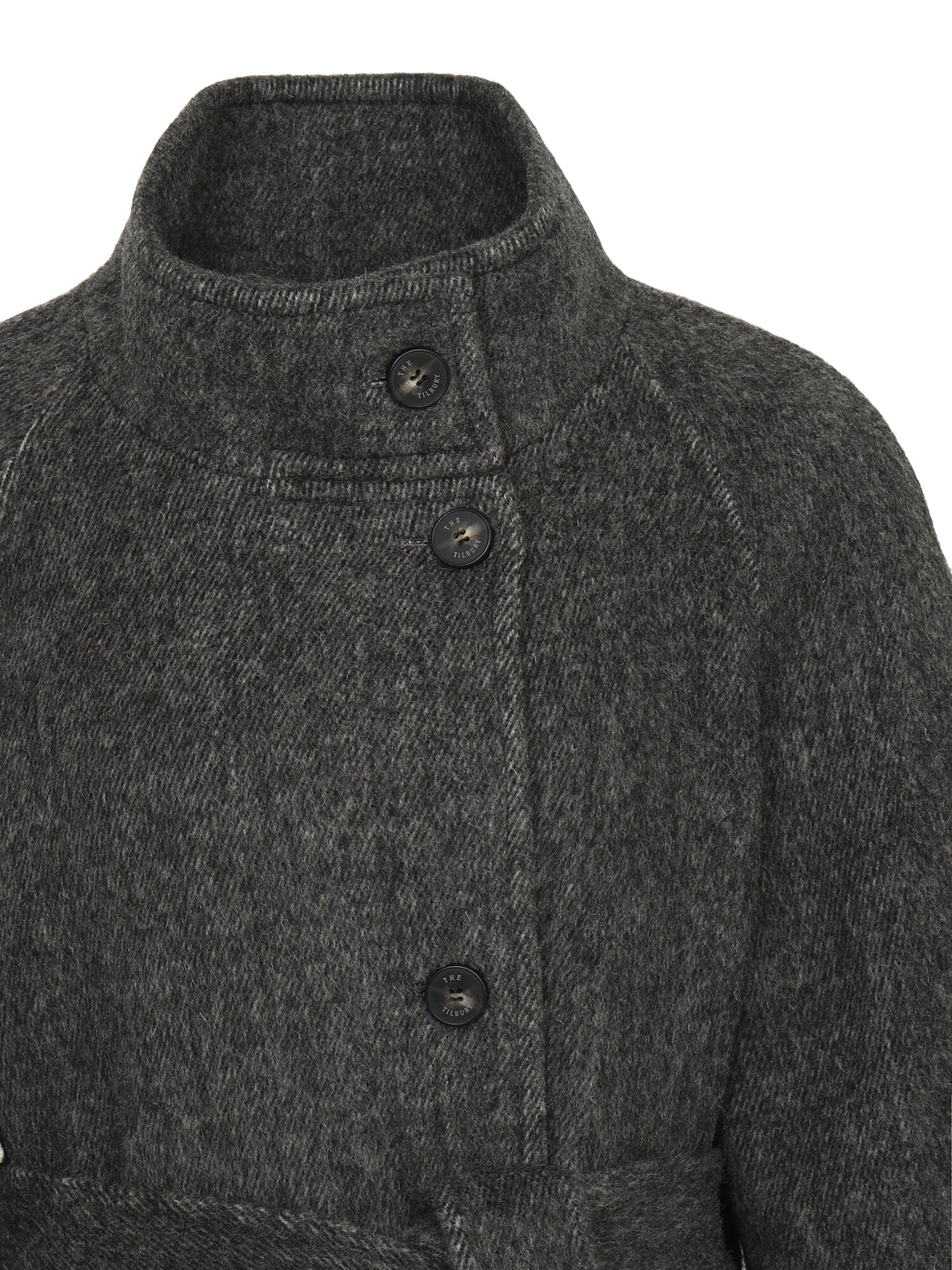 울 알파카 하이넥 벨티드 롱 코트 (DARK GREY)