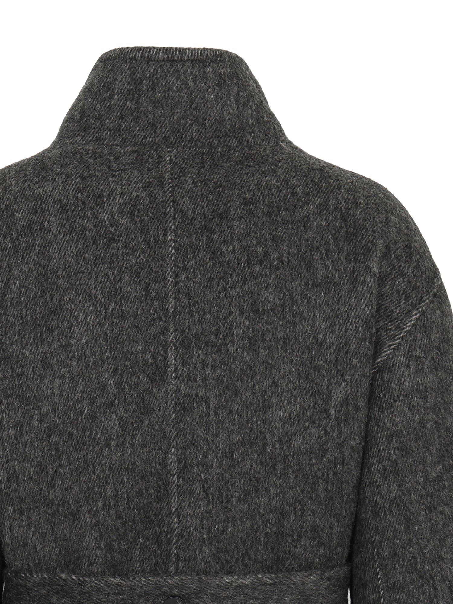 울 알파카 하이넥 벨티드 롱 코트 (DARK GREY)