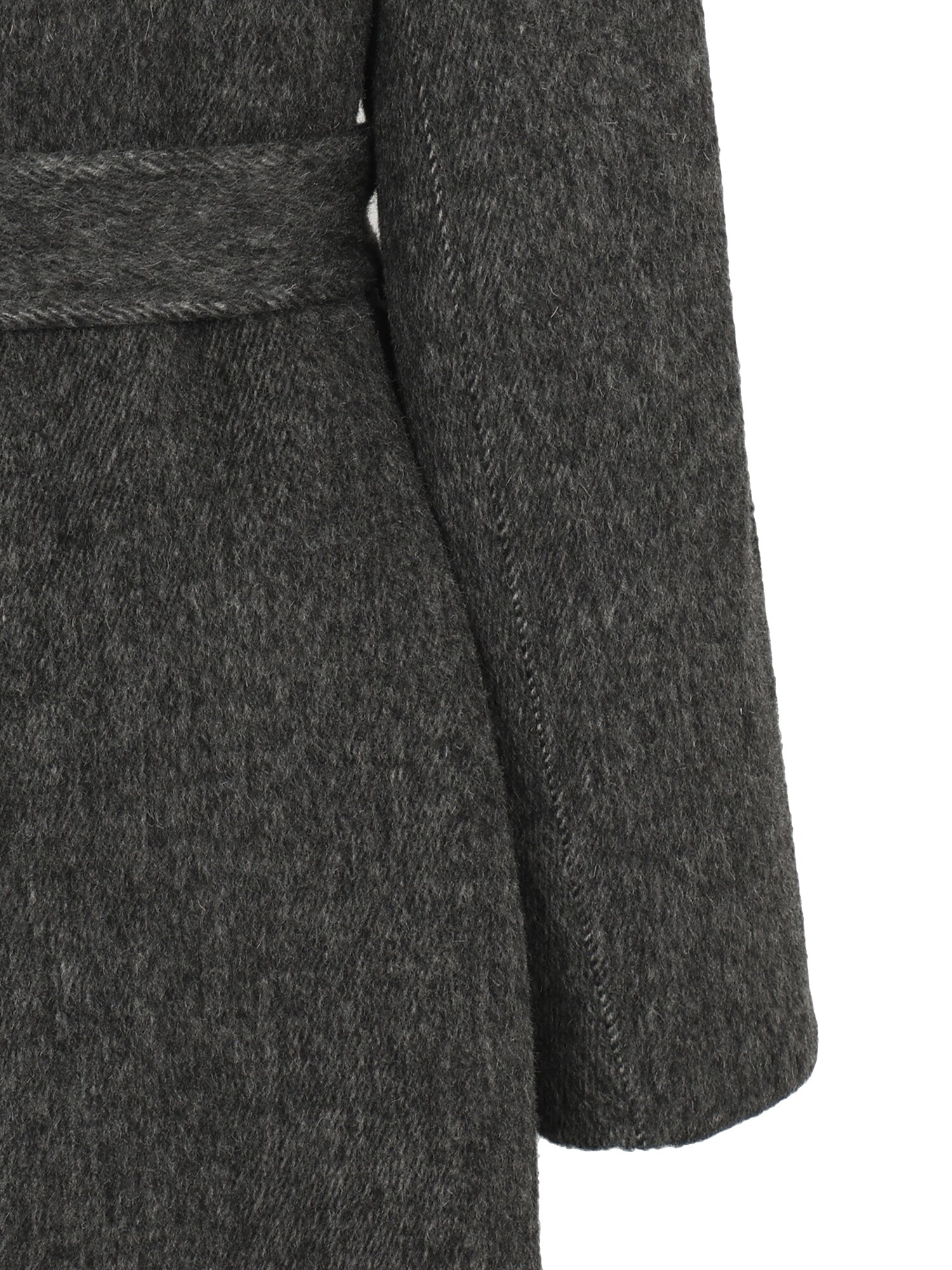 울 알파카 하이넥 벨티드 롱 코트 (DARK GREY)