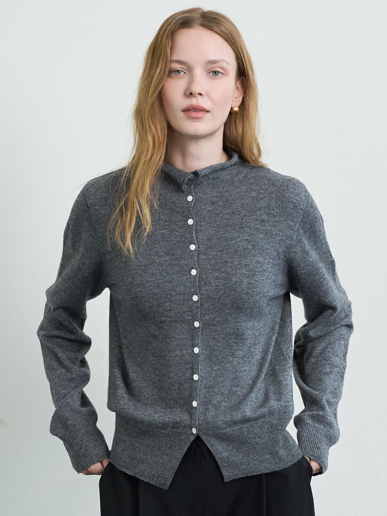 Mock Neck Cardigan_Charcoal