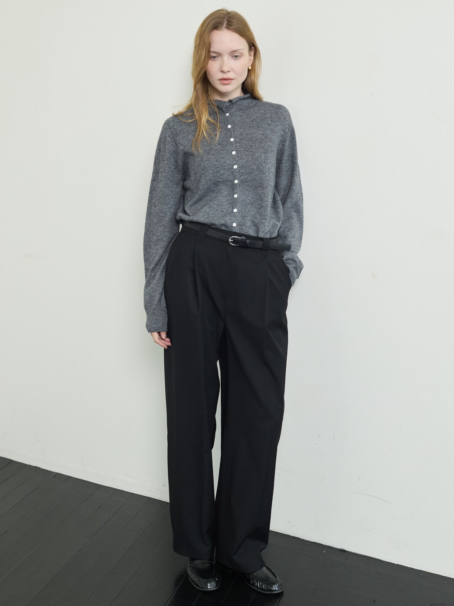 Mock Neck Cardigan_Charcoal
