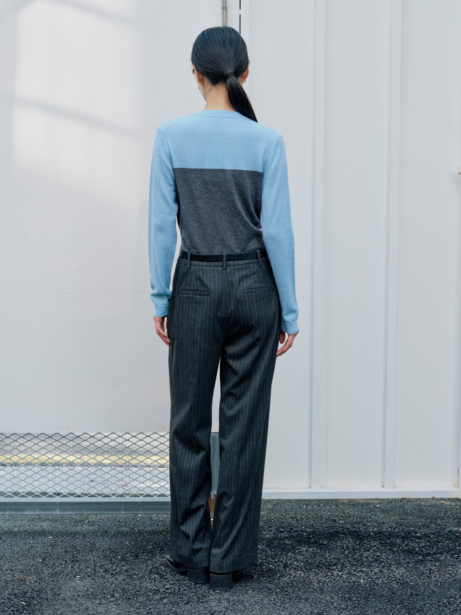 스트라이프 와이드 일자핏 팬츠 (STRIPE GREY)