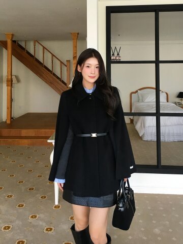 울 케이프 하프 핸드메이드 코트 