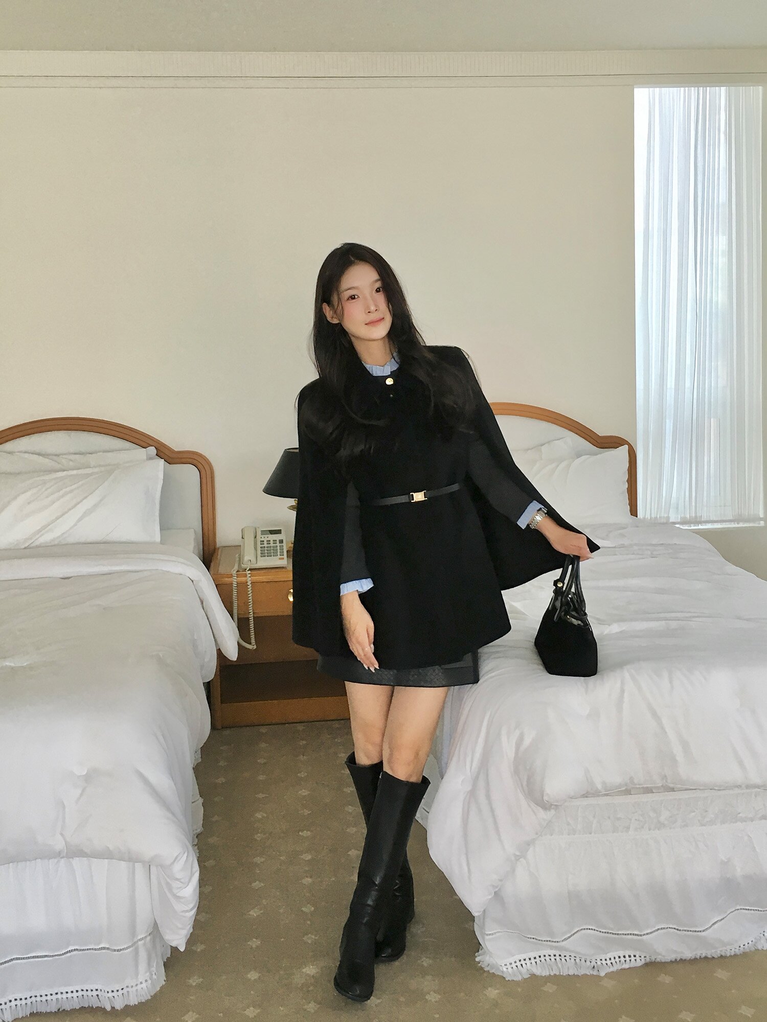 울 케이프 하프 핸드메이드 코트 (BLACK)
