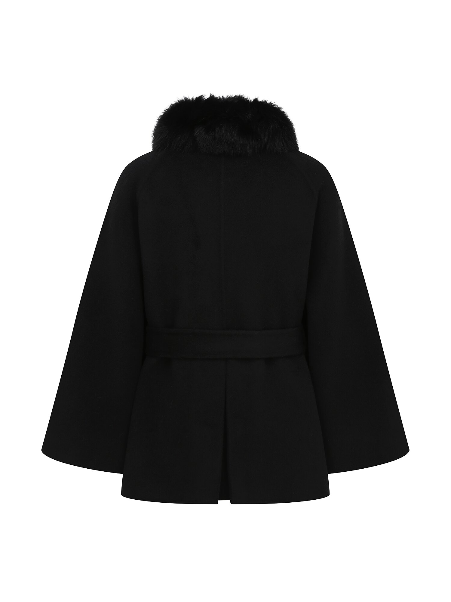 폭스퍼 칼라 울 하이넥 케이프 재킷 (BLACK)