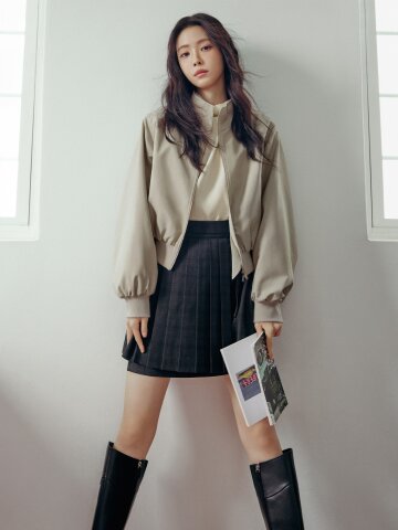 체크 플리츠 랩 미니 스커트 