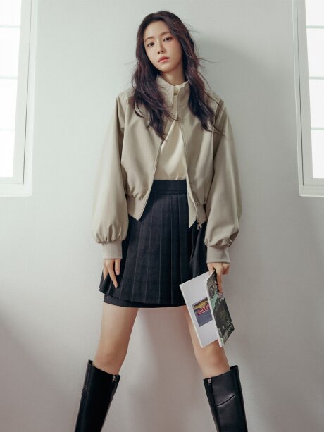 체크 플리츠 랩 미니 스커트 