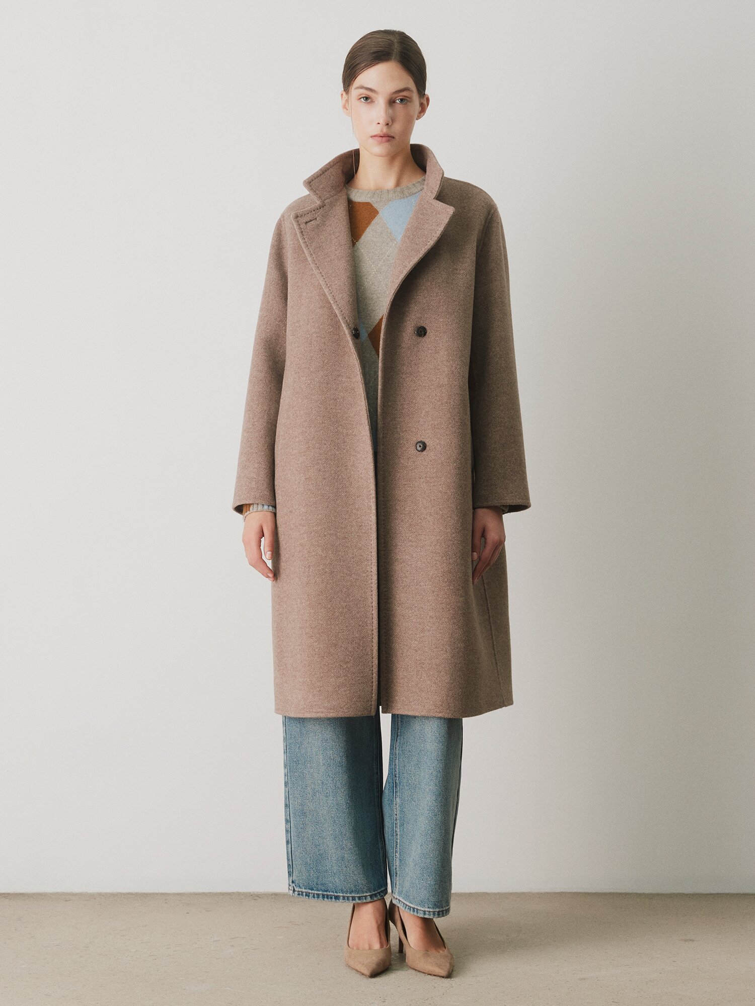 캐시미어 하이넥 핸드메이드 코트 (SEPIA )