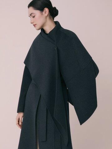 울 블렌드 숄 세트 코트 (DARK GREY)