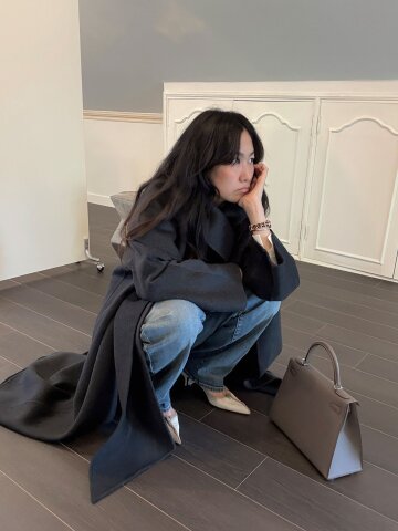 울 블렌드 숄 세트 코트 (DARK GREY)