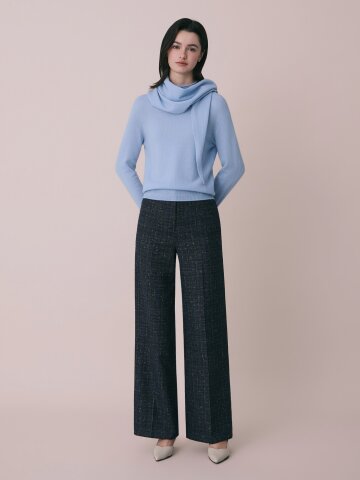 로고 스티치 와이드 슬랙스 (CHECK NAVY)
