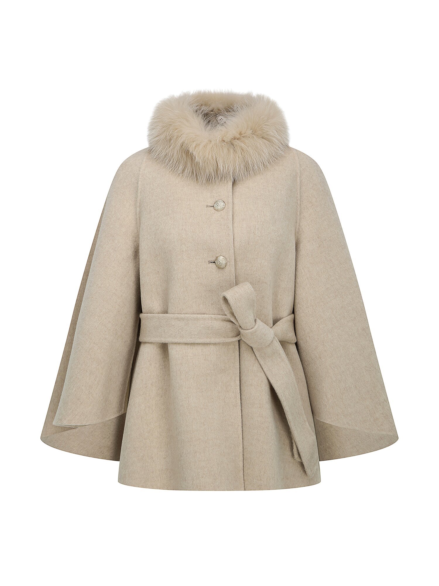 폭스퍼 칼라 울 하이넥 케이프 재킷 (MELANGE BEIGE)