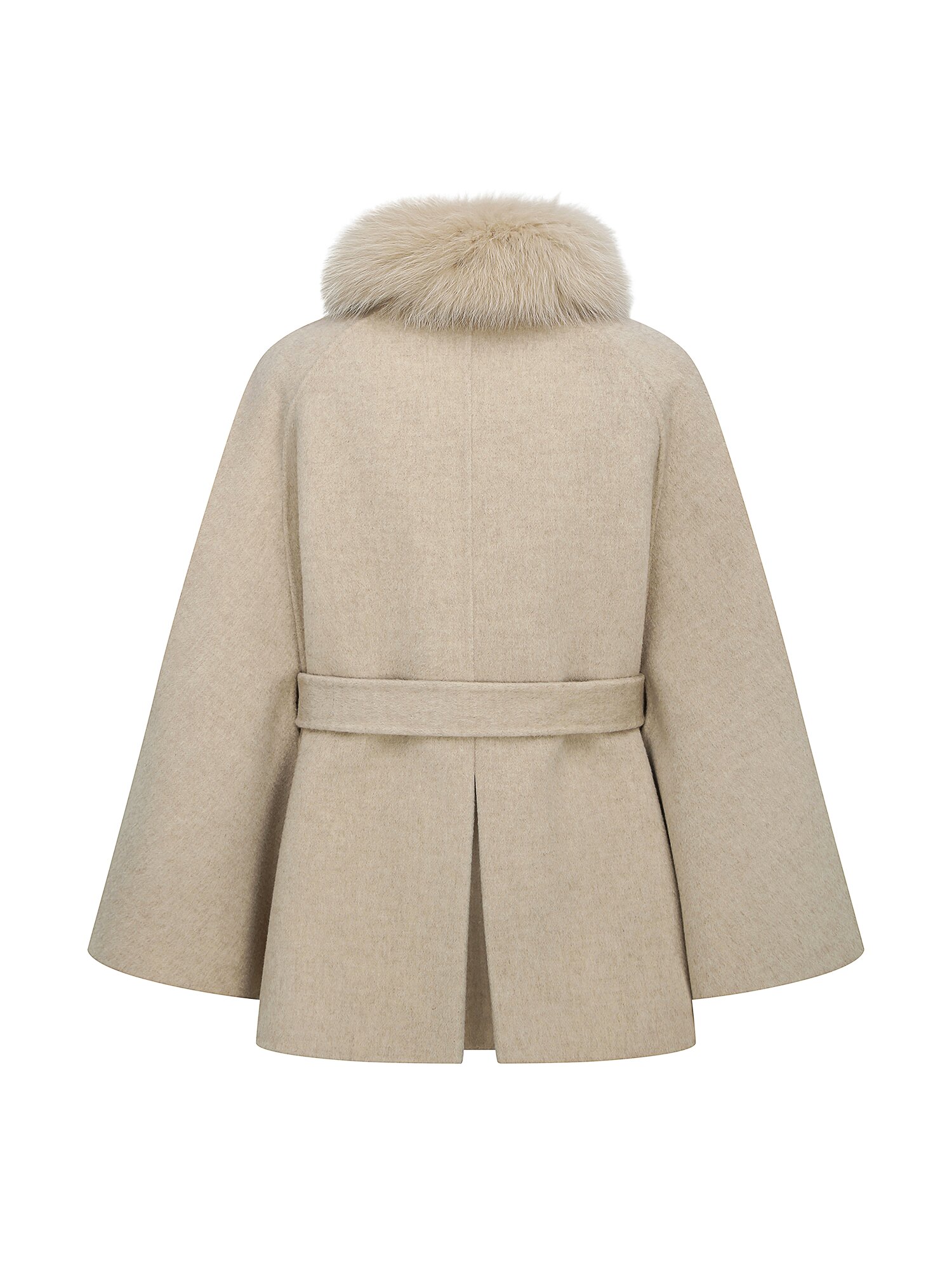 폭스퍼 칼라 울 하이넥 케이프 재킷 (MELANGE BEIGE)