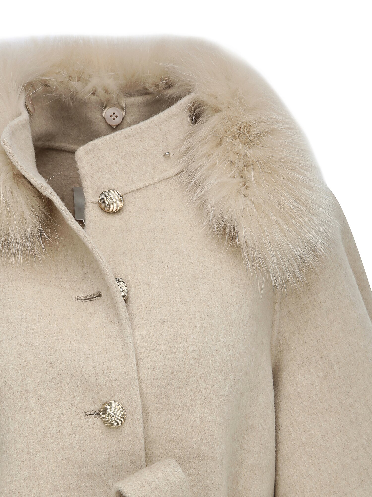 폭스퍼 칼라 울 하이넥 케이프 재킷 (MELANGE BEIGE)