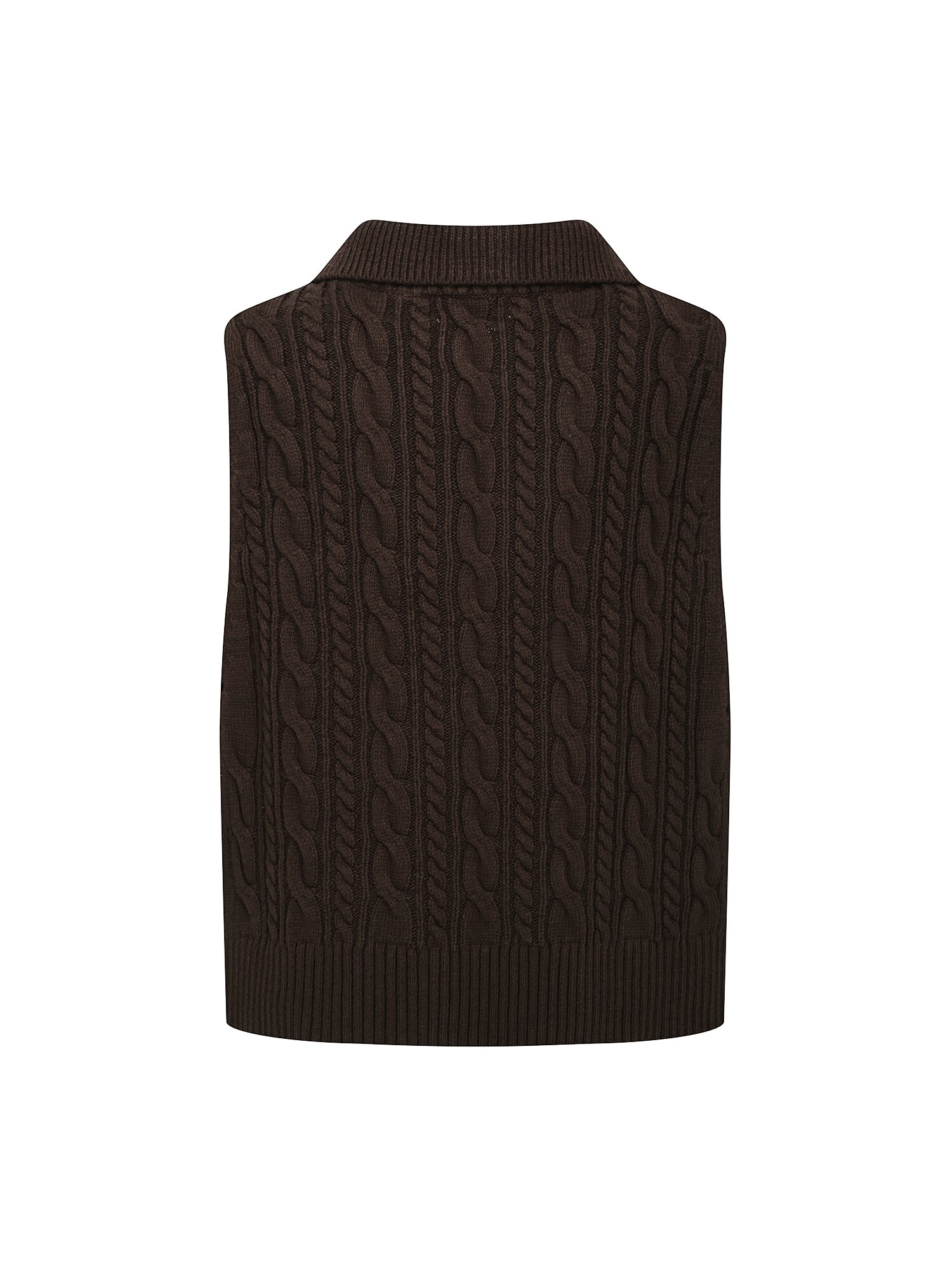 울 케이블 집업 칼라 니트 베스트 (DARK BROWN)