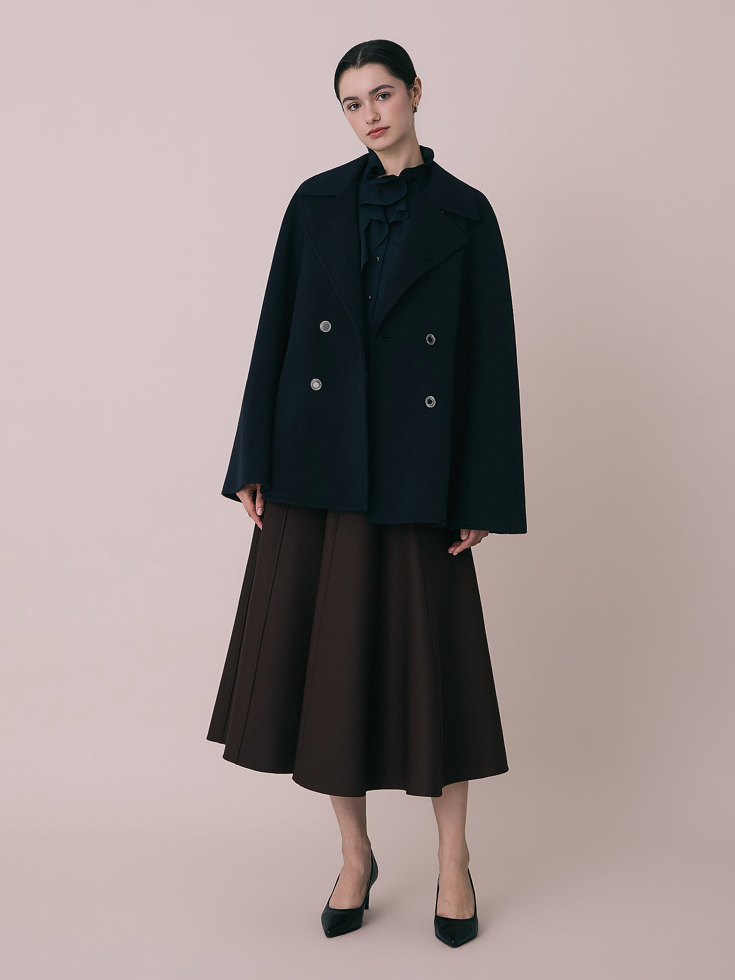 벨티드 케이프 자켓 (NAVY)