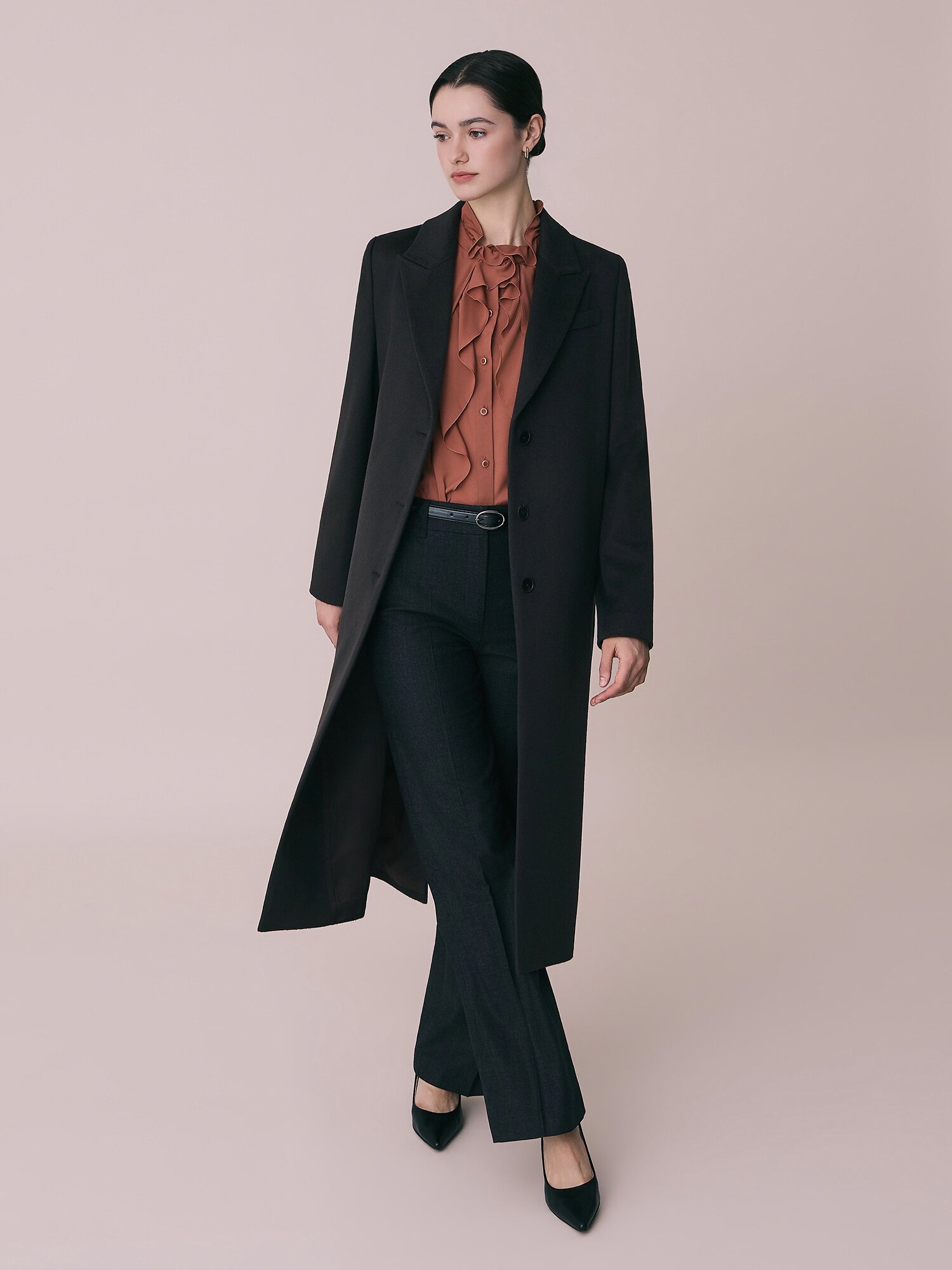 캐시미어 싱글 롱 코트 (DARK BROWN)