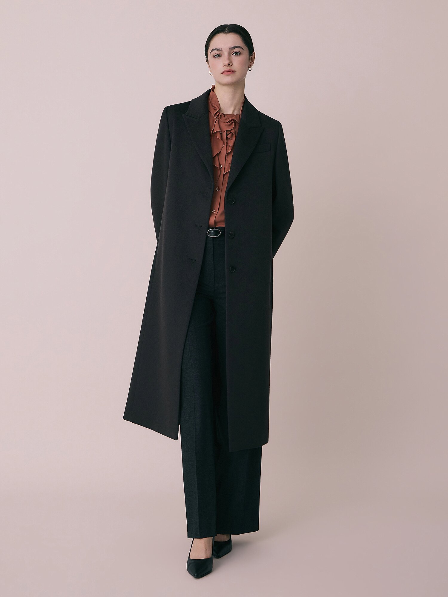 캐시미어 싱글 롱 코트 (DARK BROWN)