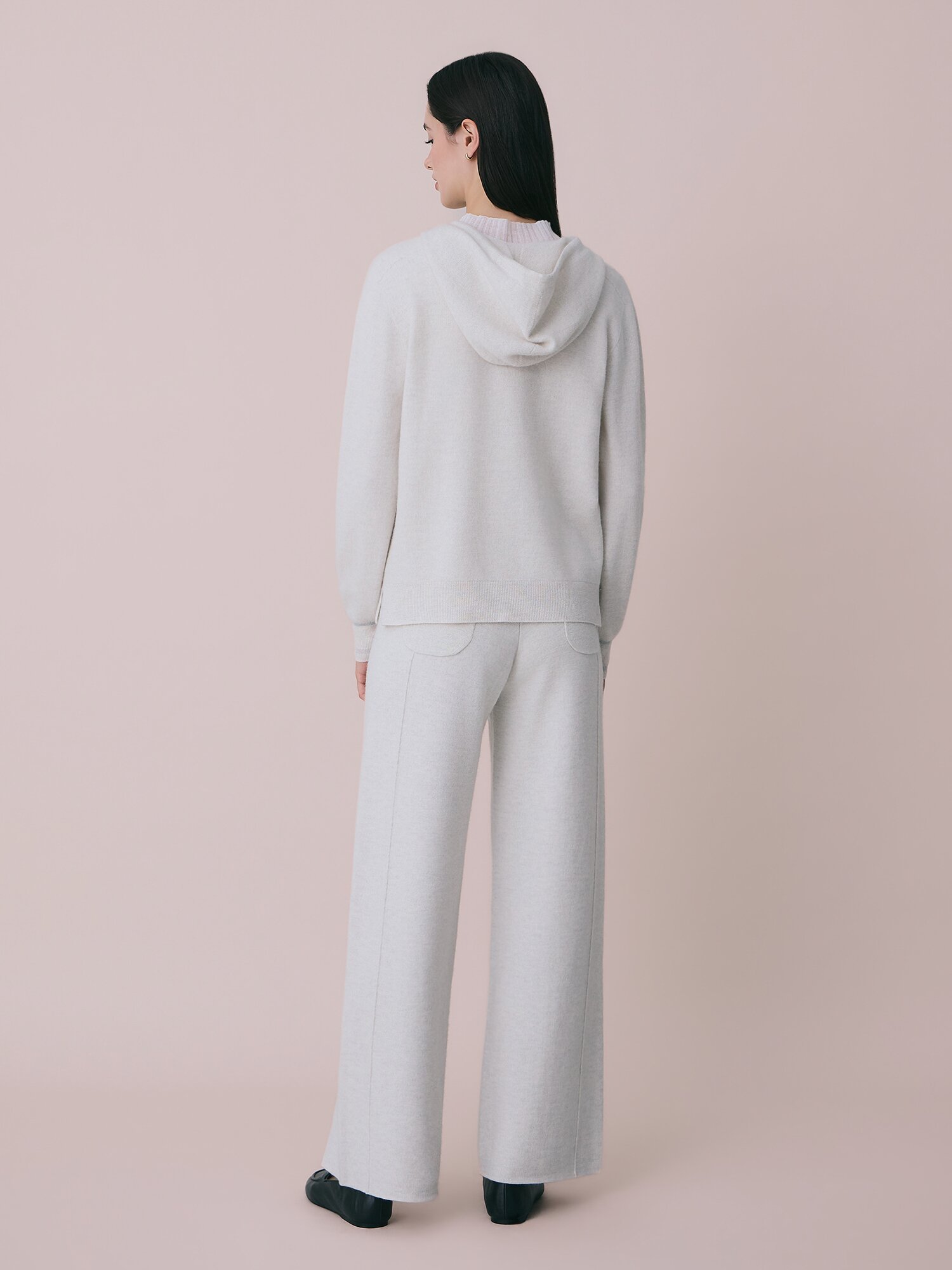 울 브이넥 후드 니트 (LIGHT GREY)