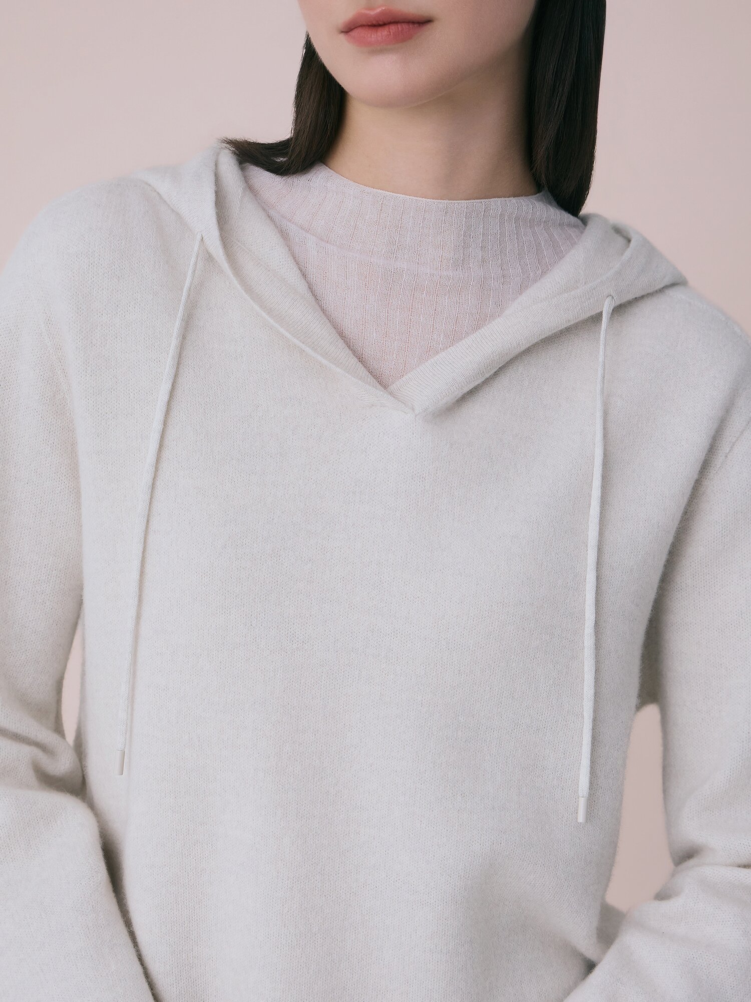 울 브이넥 후드 니트 (LIGHT GREY)