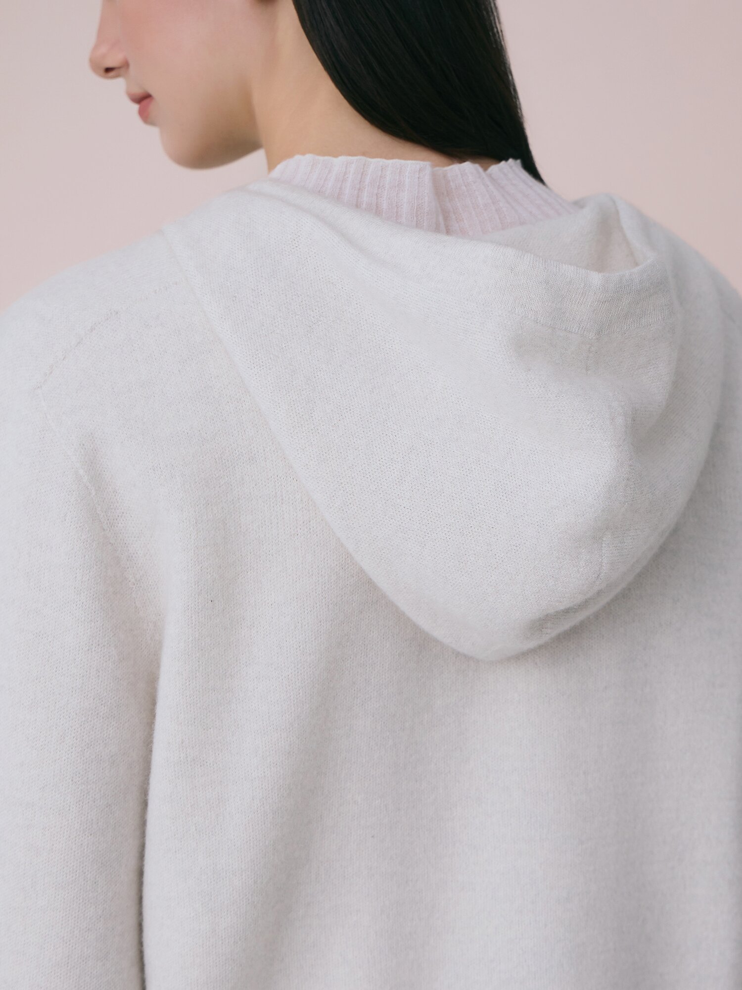 울 브이넥 후드 니트 (LIGHT GREY)