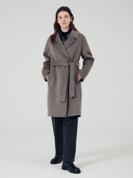 울 블렌드 벨티드 헨드메이드 코트 