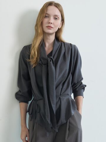 Drape Tie Blouse_Dark Gray





