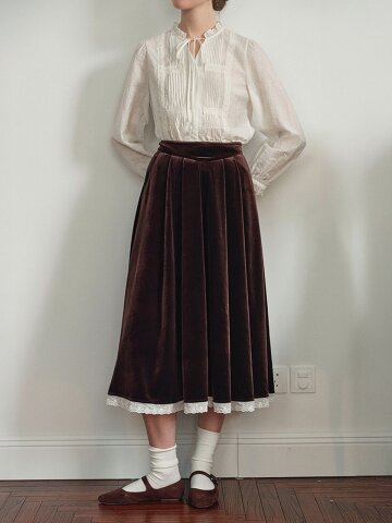 SR_Doll lace velvet midi skirt