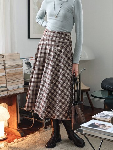 SR_A-line plaid midi skirt
