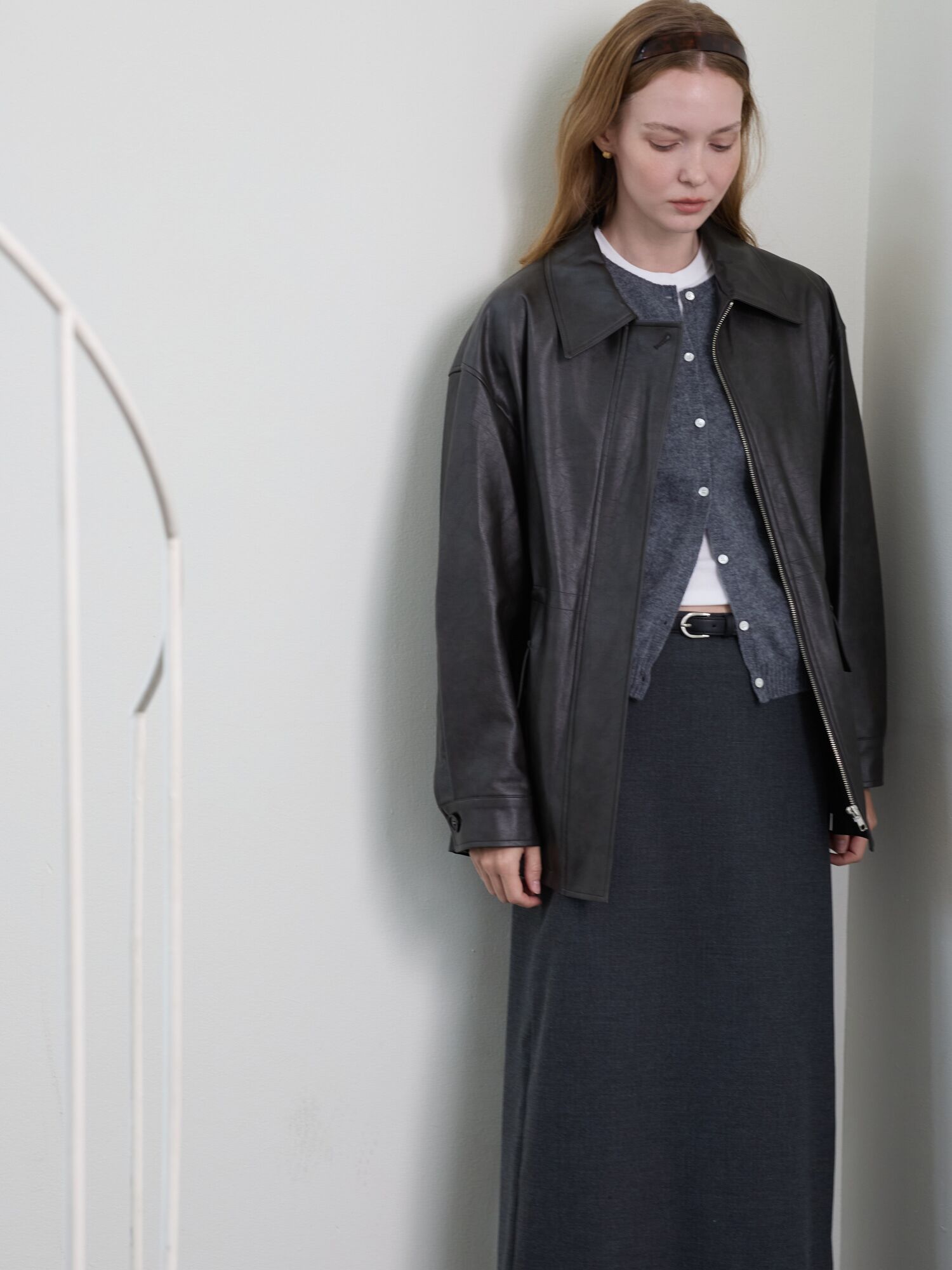Washed Leather Jacket_Dark Brown