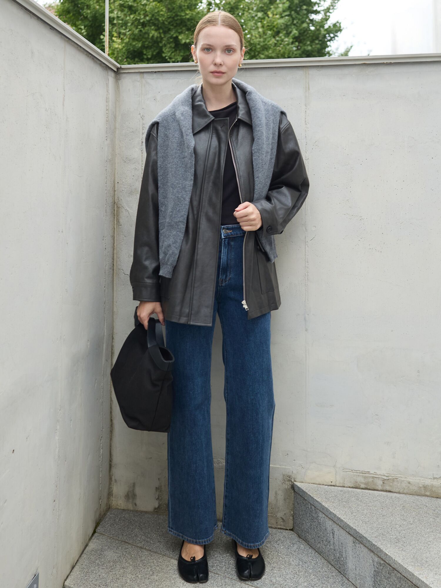 Washed Leather Jacket_Dark Brown