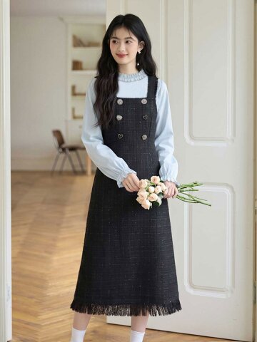 LS_Plaid suspender dress