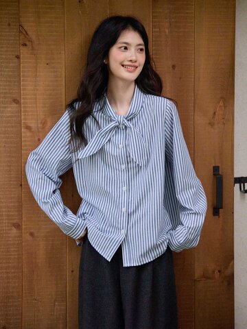 LS_Loose tie bow shirt
