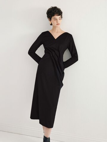 YY_Pleated slim fit dress
